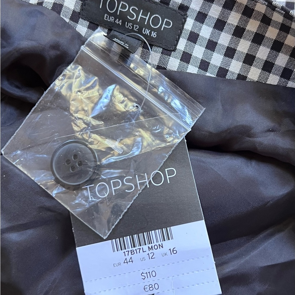 TOPSHOP BLACK AND WHITE GINGHAM CHECKERED COAT/JACKET OR DRESS SZ 12 NWT - Picture 8 of 11